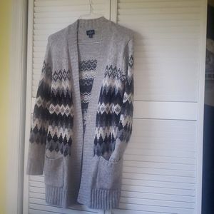 American Eagle Gray and Black long open front sweater M
